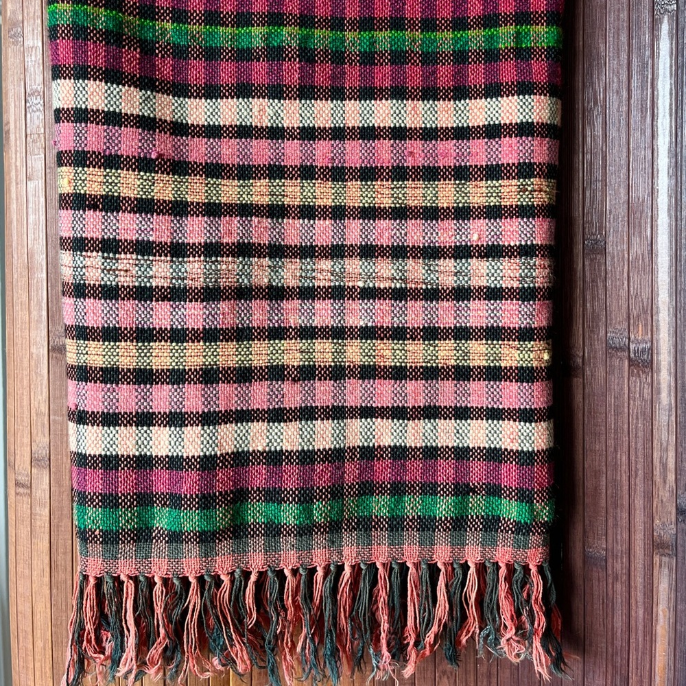 Vintage Hand Loomed Wall Hanging Rug Handwoven Scandinavian Textile Check Plaid